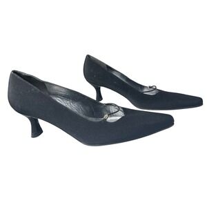 Stuart Weitzman‎ Black Kitten Heel Pumps 8.5 AA Narrow Dress Evening Shoes